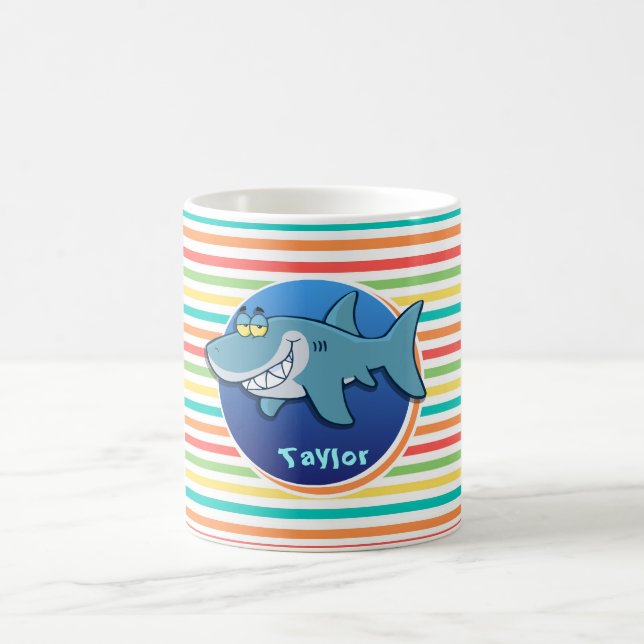 Shark; Bright Rainbow Stripes Coffee Mug (Center)