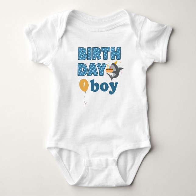 Shark Cake Birthday Boy | Add Age Baby Bodysuit (Front)