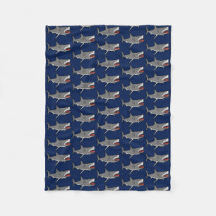 Shark Cartoon Pattern on Blue Fleece Blanket