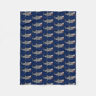 Shark Cartoon Pattern on Blue Fleece Blanket