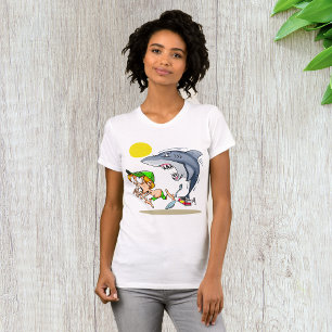 Shark Chasing A Boy Womens T-Shirt