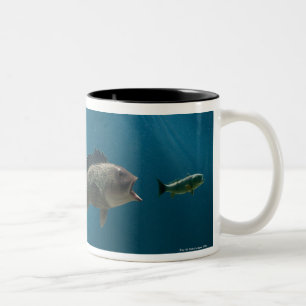 Shark chasing sea bass chasing juvenile Two-Tone coffee mug