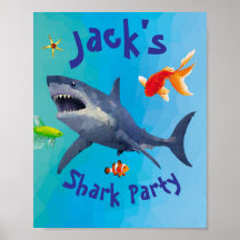 Shark Children Party Paper Table Sign