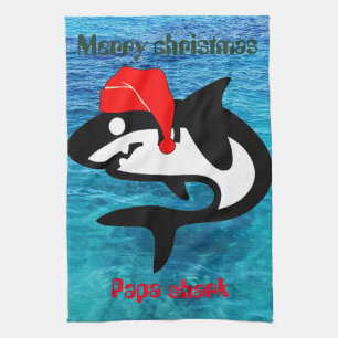 shark christmas family, customise personalised   tea towel