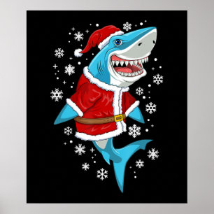 Shark Christmas Gift Boys Kids Santa Sharkmas Xmas Poster