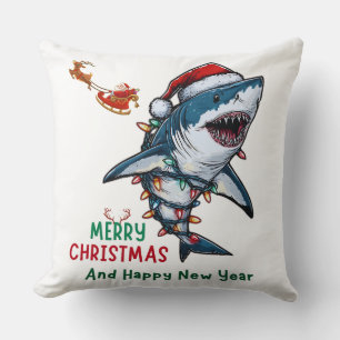 Shark Christmas Hat Xmas Cushion