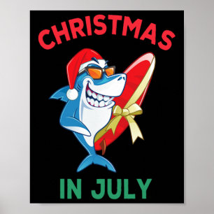 Shark Christmas In July Summer Vacation Beach Men  Poster