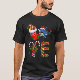 Shark Christmas Lights Led Funny Santa Hat Christm T-Shirt