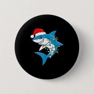 Shark Christmas Lights Santa Hat Xmas Pajama Boys 6 Cm Round Badge