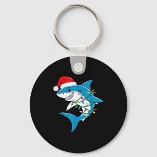 Shark Christmas Lights Santa Hat Xmas Pajama Boys  Key Ring