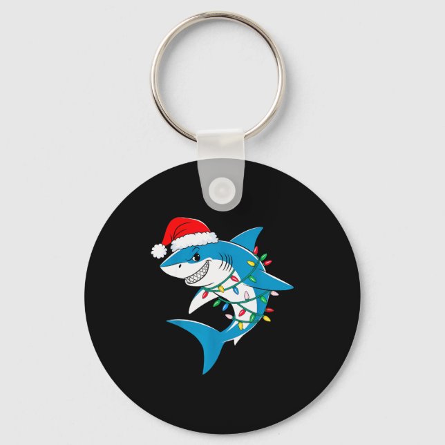Shark Christmas Lights Santa Hat Xmas Pajama Boys  Key Ring (Front)