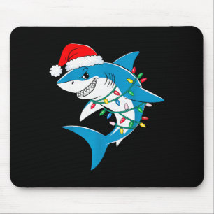 Shark Christmas Lights Santa Hat Xmas Pajama Boys Mouse Pad