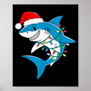Shark Christmas Lights Santa Hat Xmas Pajama Boys  Poster