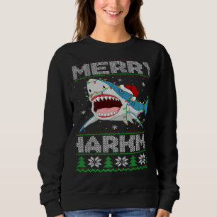Shark Christmas Lights Shark Ugly Merry Sharkmas Sweatshirt