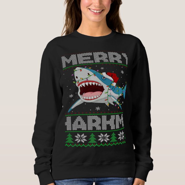 Shark Christmas Lights Shark Ugly Merry Sharkmas Sweatshirt (Front)