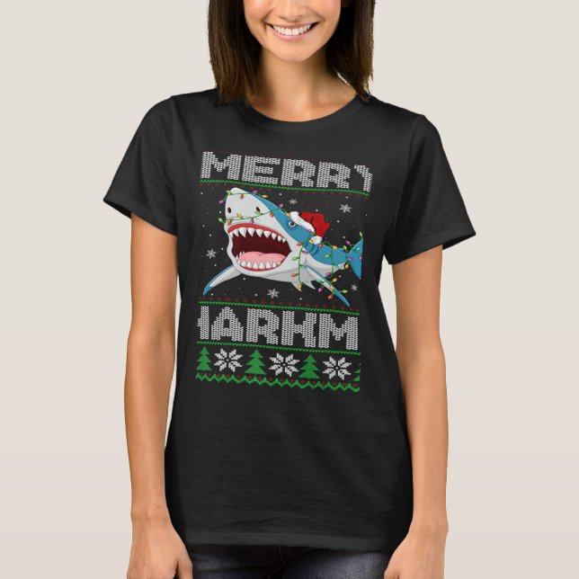 Shark Christmas Lights Shark Ugly Merry Sharkmas T-Shirt (Front)