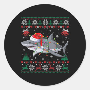 Shark Christmas Pajama With Santa Sea Animal Lover Classic Round Sticker