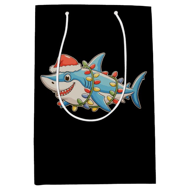 Shark Christmas Santa Hat Xmas Lights Sharkmas Medium Gift Bag (Front)