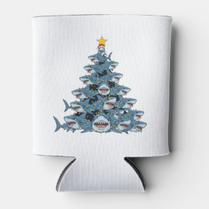 Shark Christmas Tree Santa Hat Christmas Lights   Can Cooler