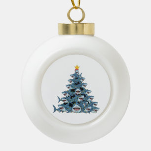 Shark Christmas Tree Santa Hat Christmas Lights Ceramic Ball Christmas Ornament