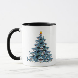 Shark Christmas Tree Santa Hat Christmas Lights Mug