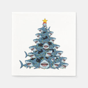 Shark Christmas Tree Santa Hat Christmas Lights Napkin