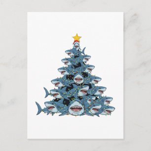 Shark Christmas Tree Santa Hat Christmas Lights Postcard