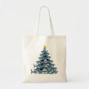 Shark Christmas Tree Santa Hat Christmas Lights Tote Bag