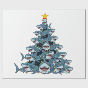 Shark Christmas Tree Santa Hat Christmas Lights Wrapping Paper