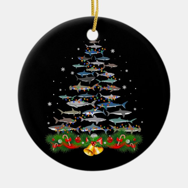 Shark Christmas Tree Shark Lovers Gifts Ceramic Ornament (Front)
