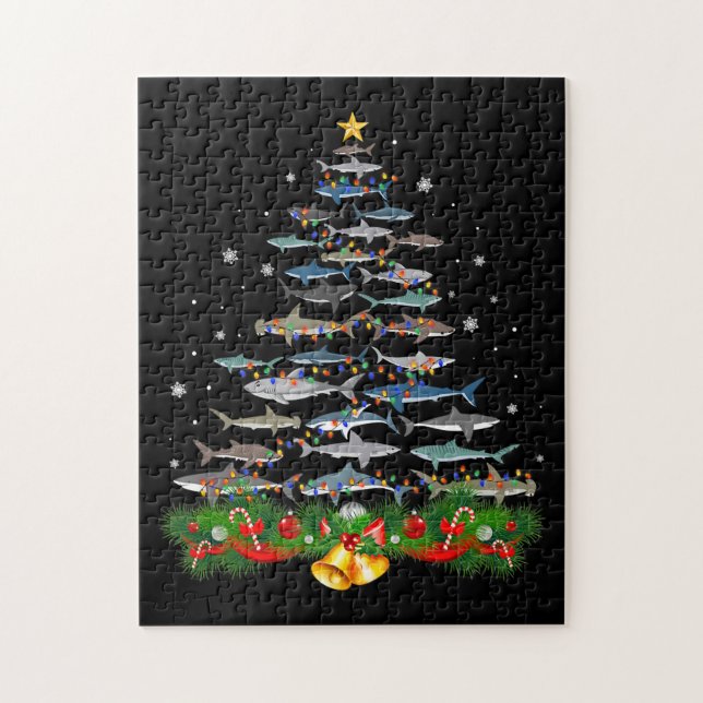 Shark Christmas Tree Shark Lovers Gifts Men Women Jigsaw Puzzle (Vertical)