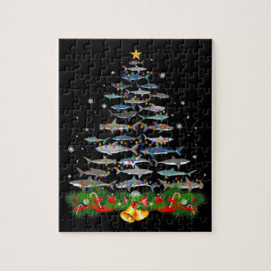 Shark Christmas Tree Shark Lovers Gifts Men Women Jigsaw Puzzle
