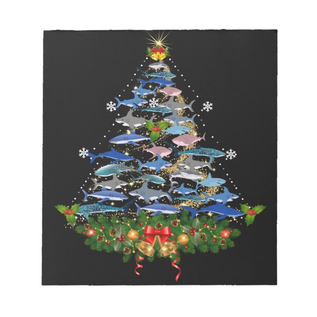 Shark Christmas Tree Shark Lovers Gifts Men Women Notepad (Front)