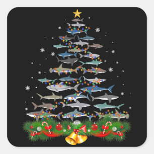 Shark Christmas Tree Shark Lovers Gifts Men Women Square Sticker