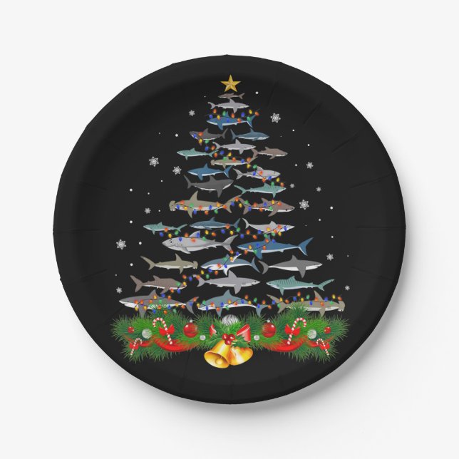 Shark Christmas Tree Shark Lovers Gifts Paper Plate (Front)