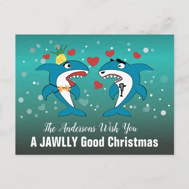 Shark Christmas Typography Holiday Postcard (Front)