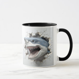 Shark coming out of a cracked wall mug