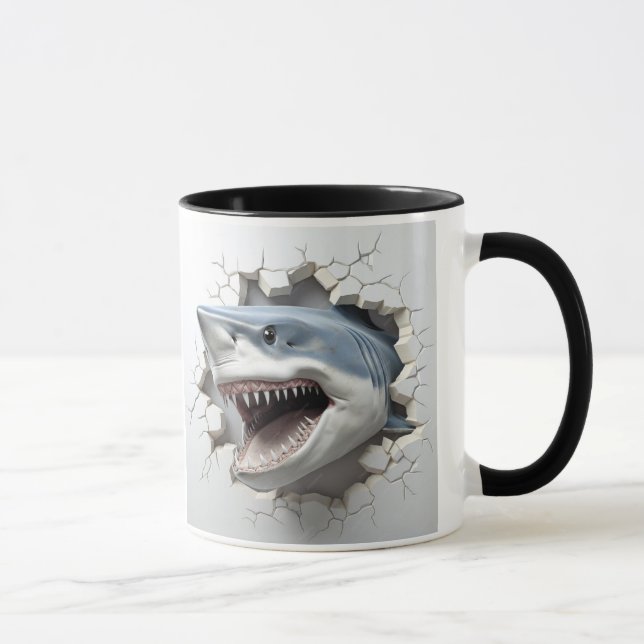 Shark coming out of a cracked wall mug (Right)