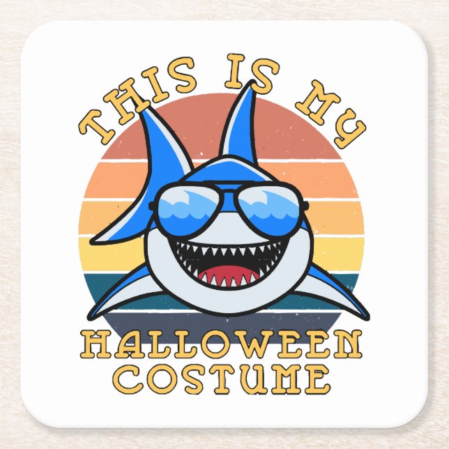 Shark Daddy Spooky Sunset Funny Square Paper Coaster (Front)