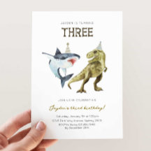 Shark & Dino 3rd B'day Invite, T-rex Shark Party