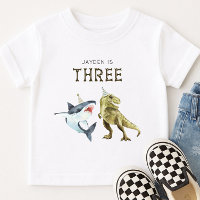 Shark & Dino 3rd Birthday Shirt, T-rex Shark Party