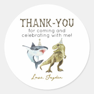 Shark & Dinosaur Birthday Thank You Classic Round Sticker