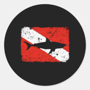 Shark Dive Flag Distressed Divers Classic Round Sticker