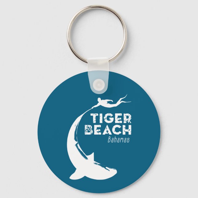 Shark Diving at Tiger Beach Key Ring (Front)