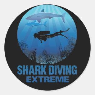 Shark Diving Extreme Scuba Diver Classic Round Sticker