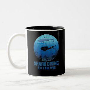 Shark Diving Extreme Scuba Diver Two-Tone Coffee Mug
