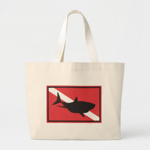 Shark Diving Flag Large Tote Bag