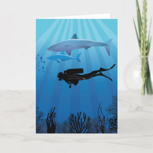 Shark Diving Scuba Diver Holiday Card