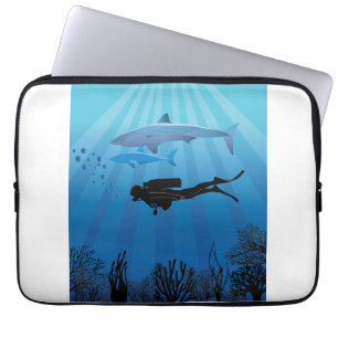 Shark Diving Scuba Diver Laptop Sleeve