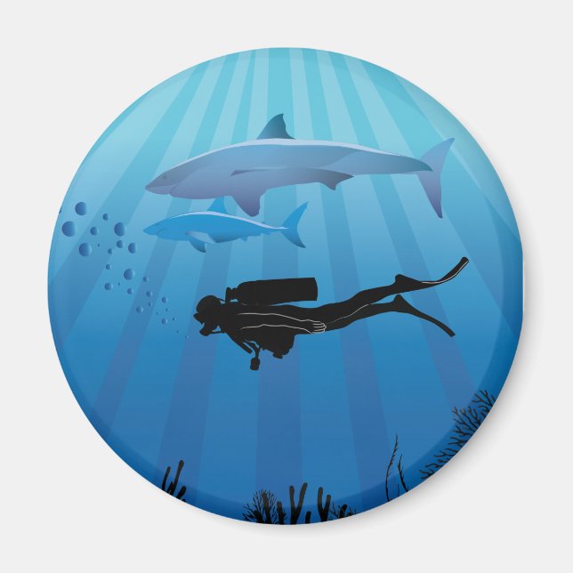 Shark Diving Scuba Diver Magnet (Front)